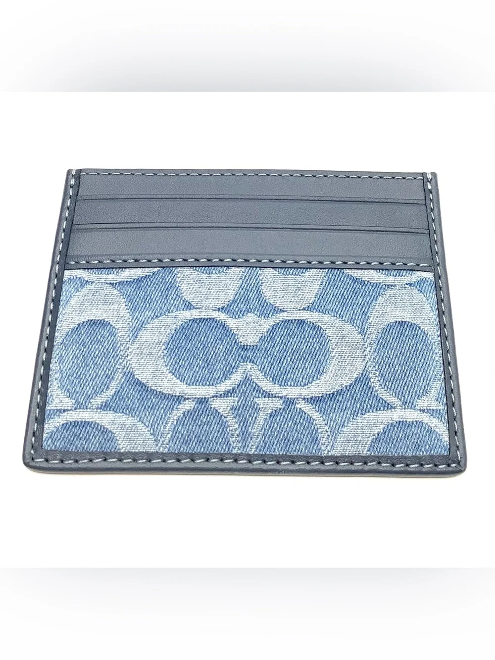 Coach Slim ID Card Case in Signature Blue Denim with Blue Leather Trim